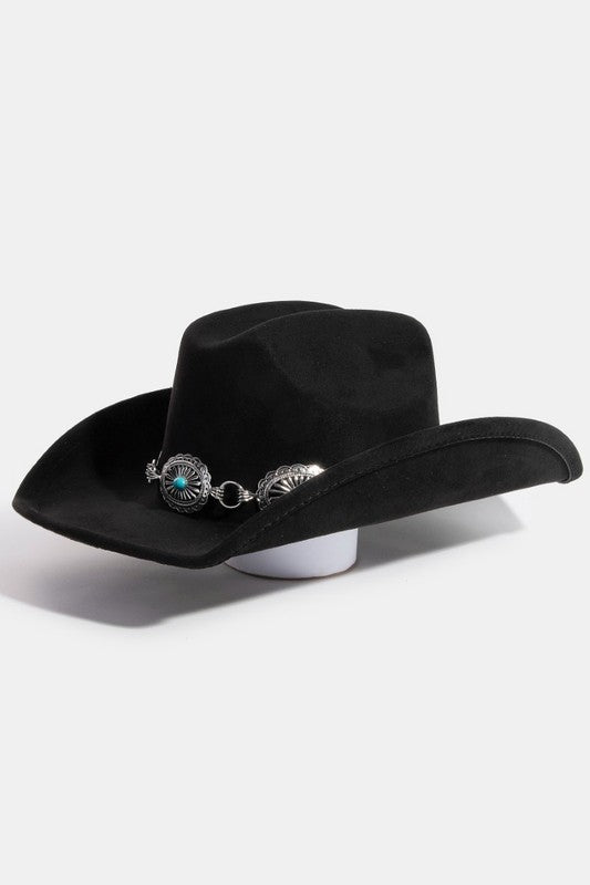 Black Western Cowboy Hat with Silver Turquoise Concho