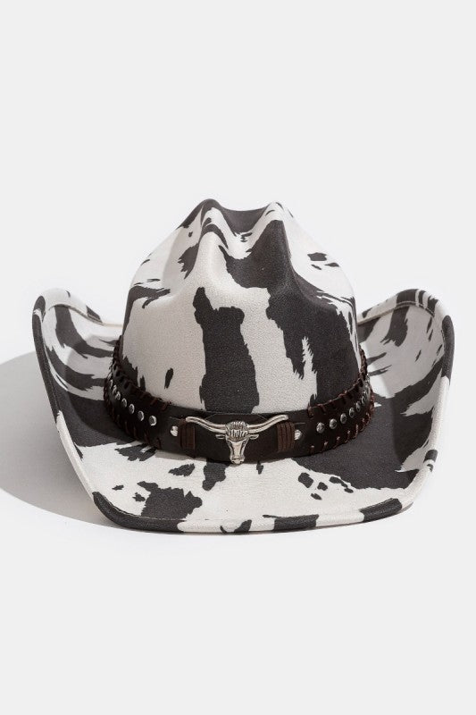 Bull Head Black Cow Print Cowboy Hat