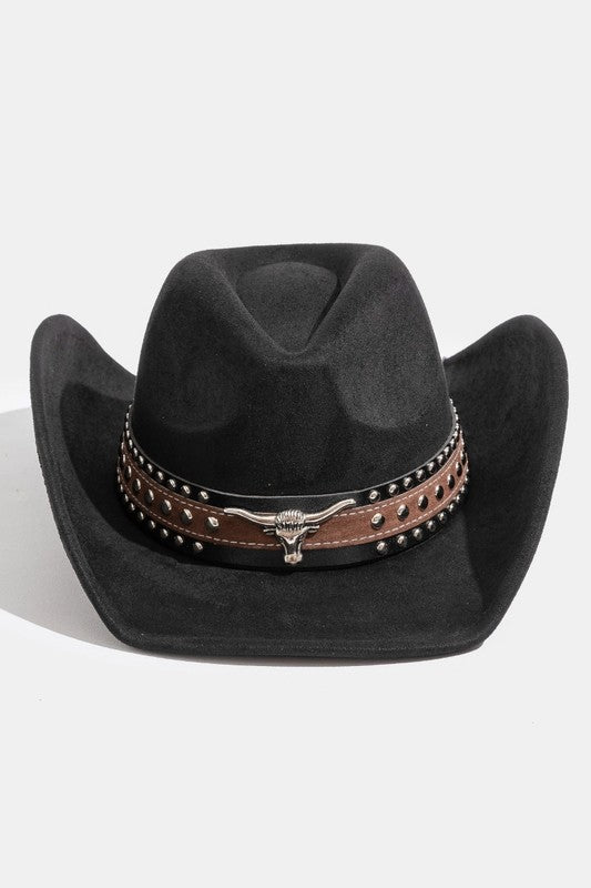Black Western Cowboy Hat with Bull Emblem