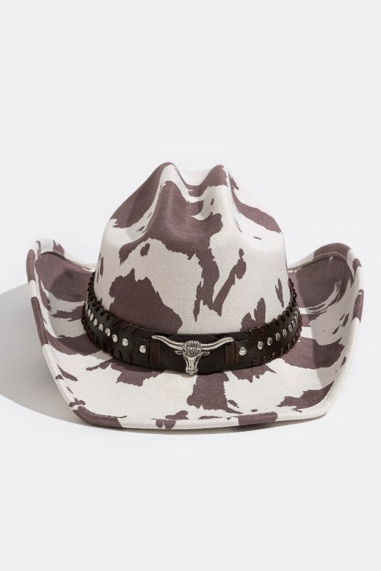 Bull Head Brown Cow Print Cowboy Hat