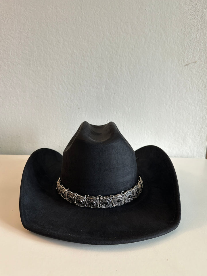 Black Cowboy Hat with Silver Concho Band