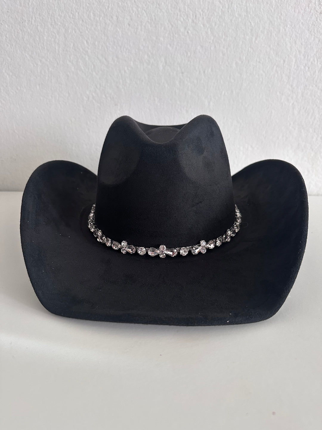 Black Cowboy Hat with Rhinestone Trim