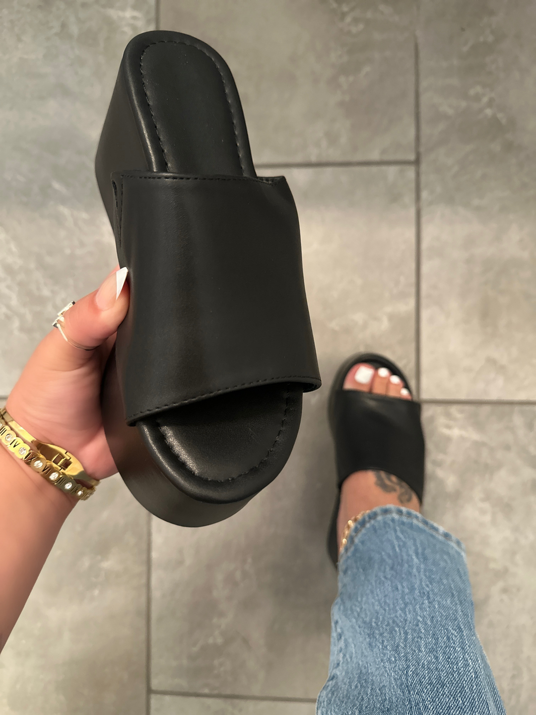 Black Platform Mule Sandals- Nelly