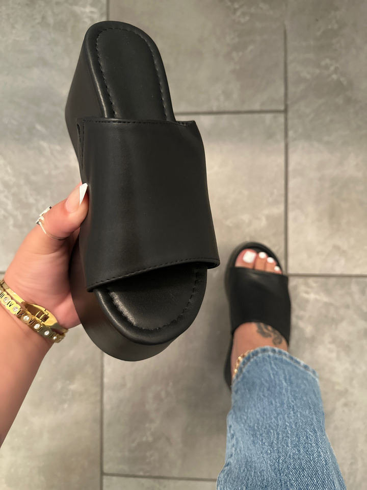 Black Platform Mule Sandals- Nelly