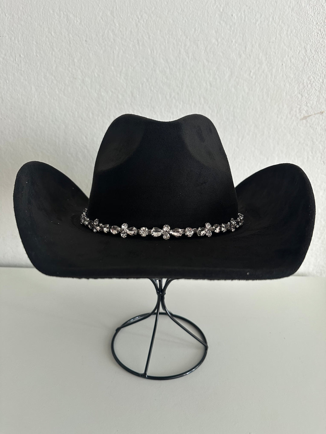 Black Cowboy Hat with Rhinestone Trim