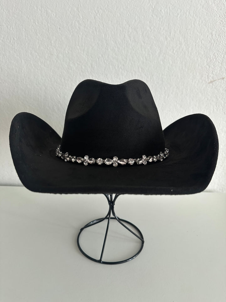 Black Cowboy Hat with Rhinestone Trim