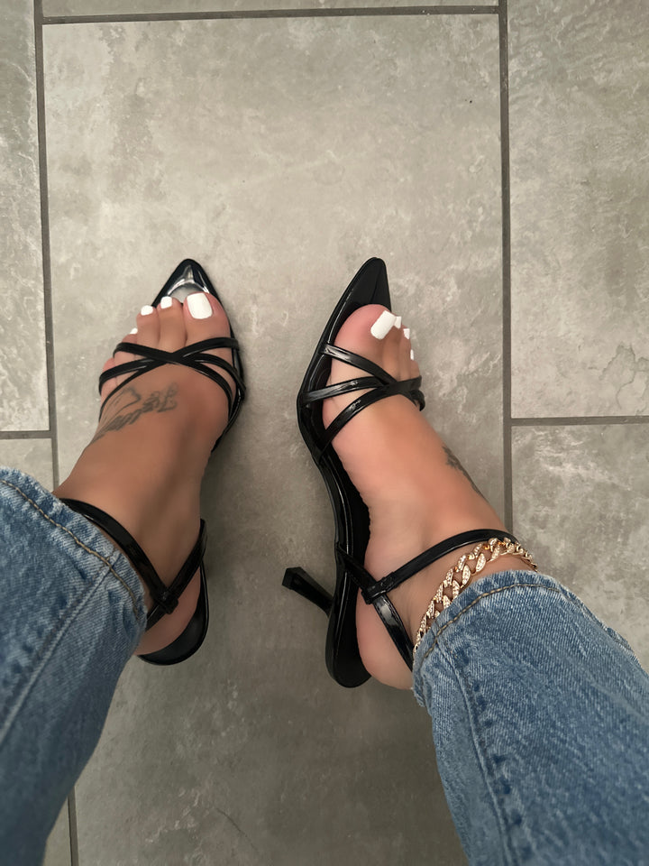 Patent Black Kitten Heel Mule- Susan
