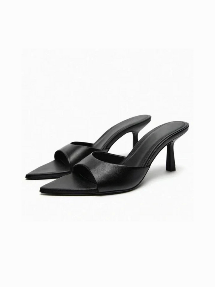 Addy- Black Pointed Toe Slip On Heel