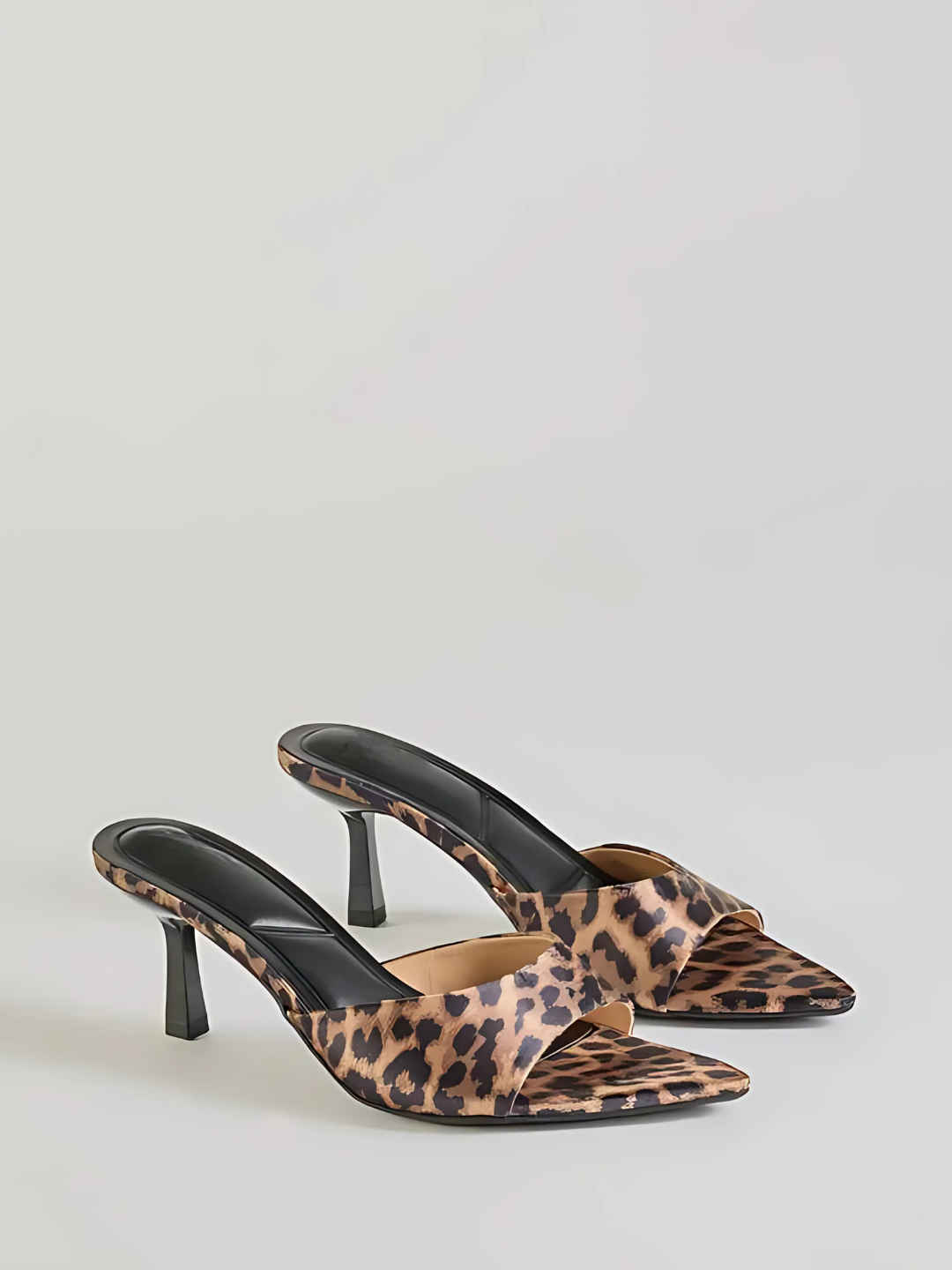 Mia Leopard Print Open Pointed Toe Kitten Mule Heel