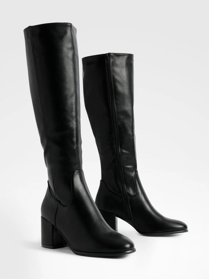 Nicole Black Chunky Heel Knee High Boot