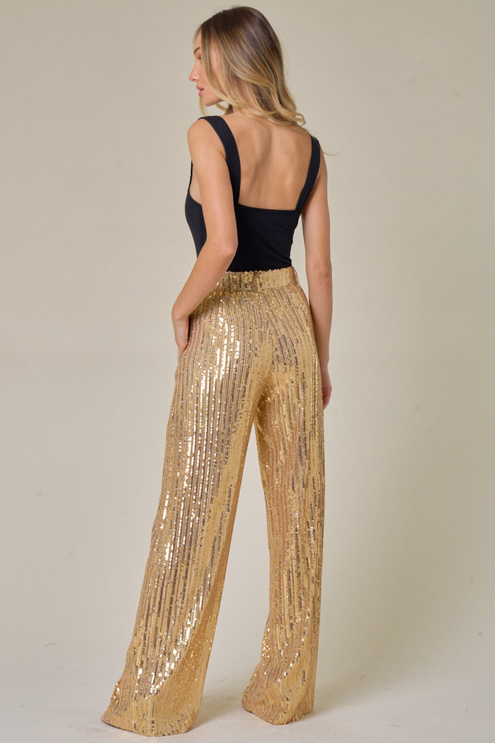 Gold Sequin Wide Leg Trousers