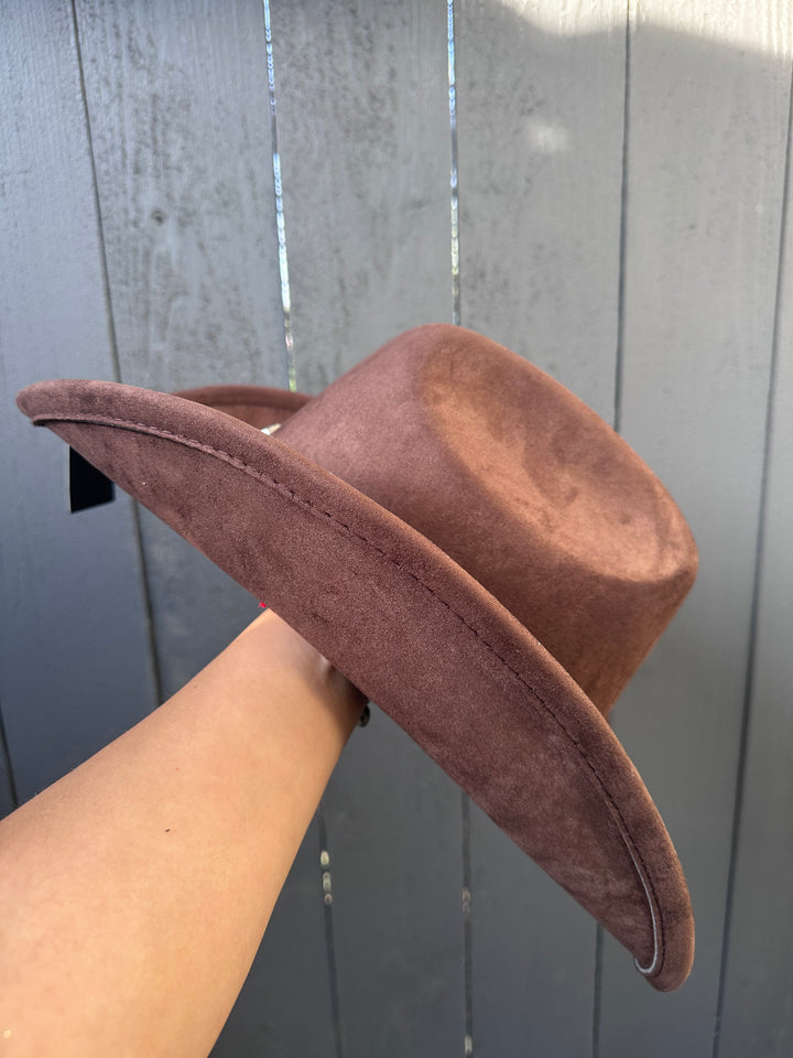 Stylish Brown Cowgirl Hat with Heart Accents