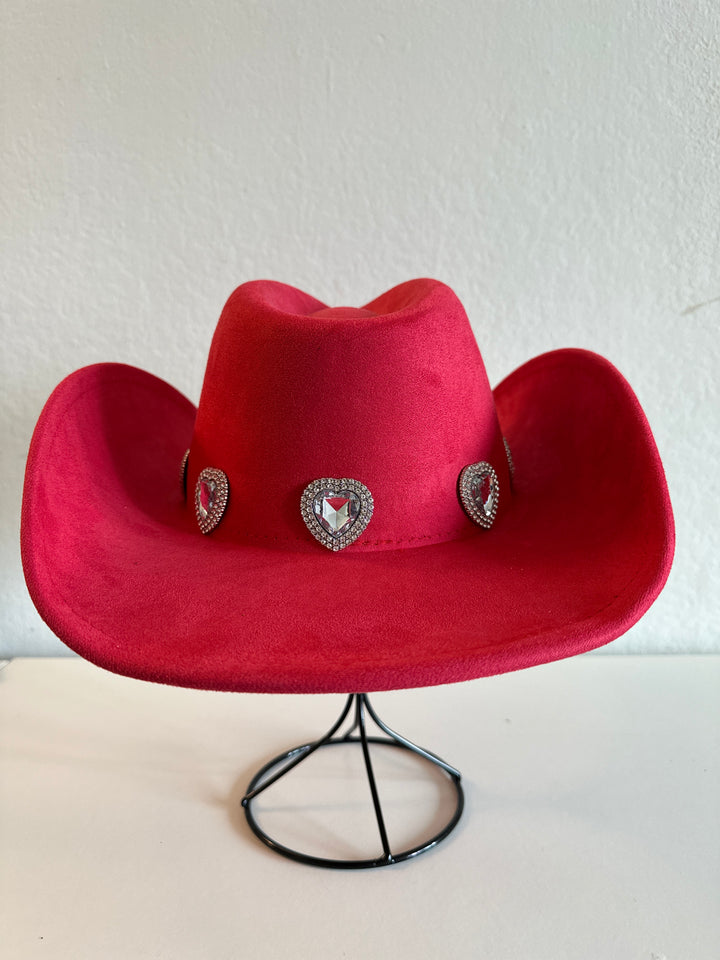 Red Cowboy Hat with Heart Rhinestones