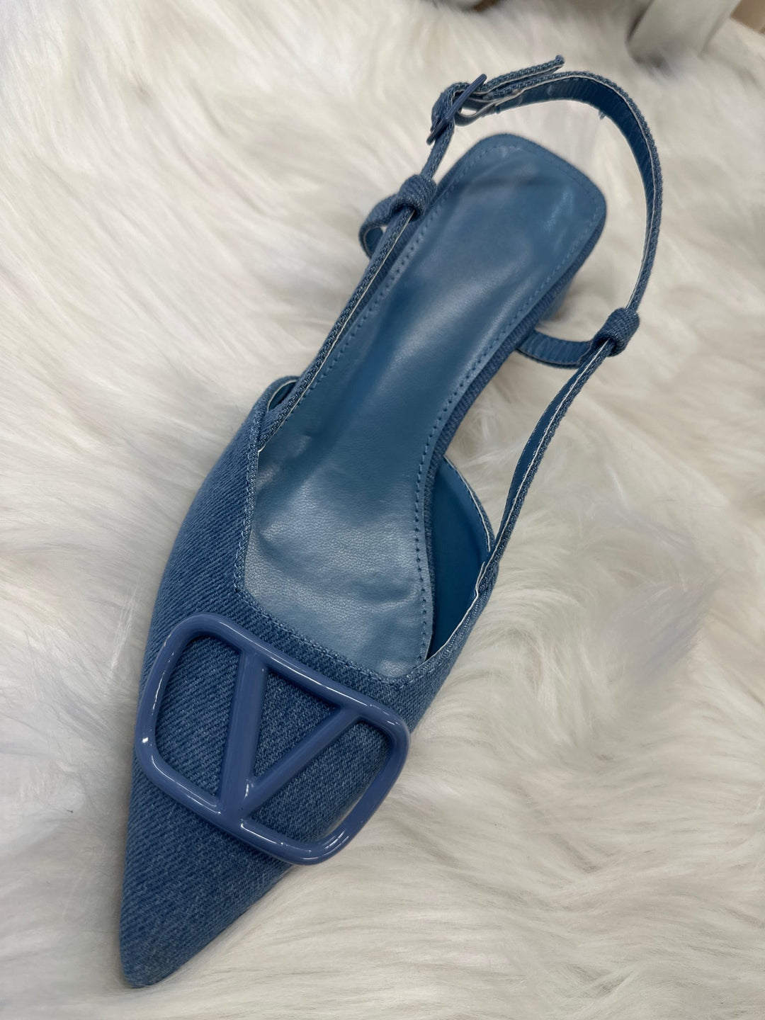 Denim Slingback Block Heel Shoes- Sunny