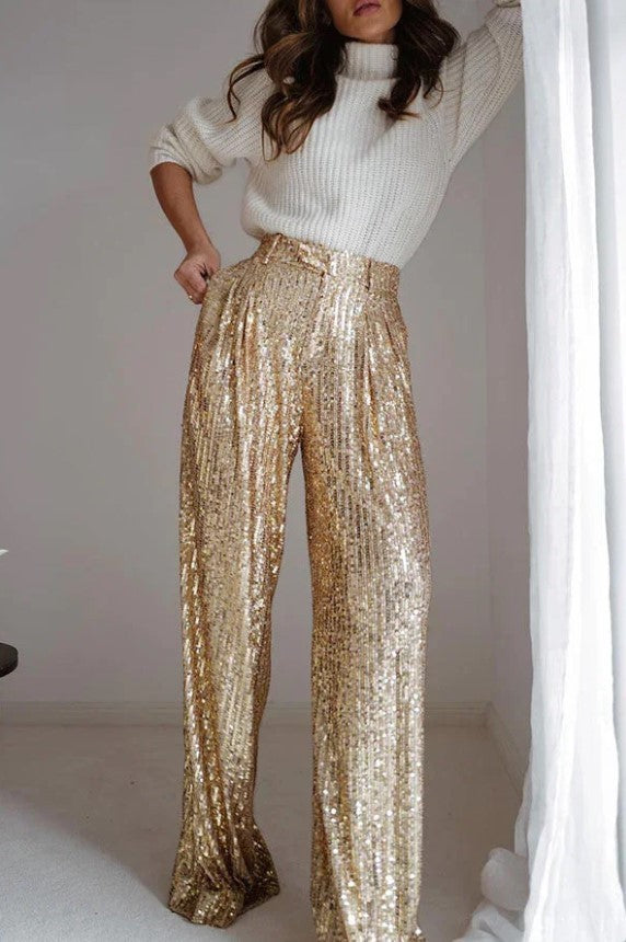 Gold Sequin Wide Leg Trousers