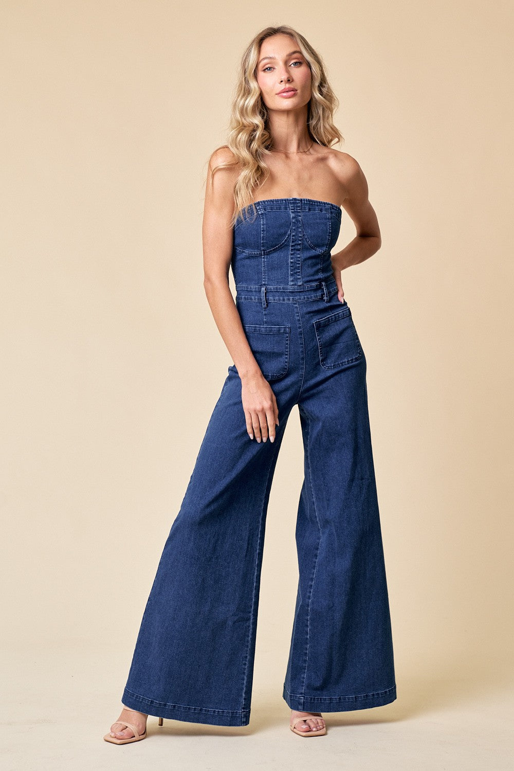 TUBE TOP DENIM JUMPSUIT WITH POCKETS AVAILABLE