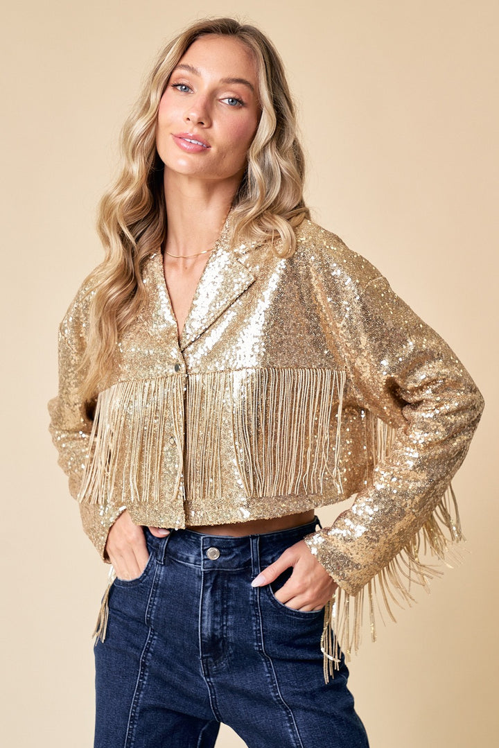 Gold Sequins Fringe Jacket