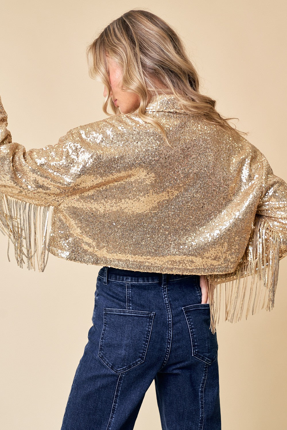 Gold Sequins Fringe Jacket