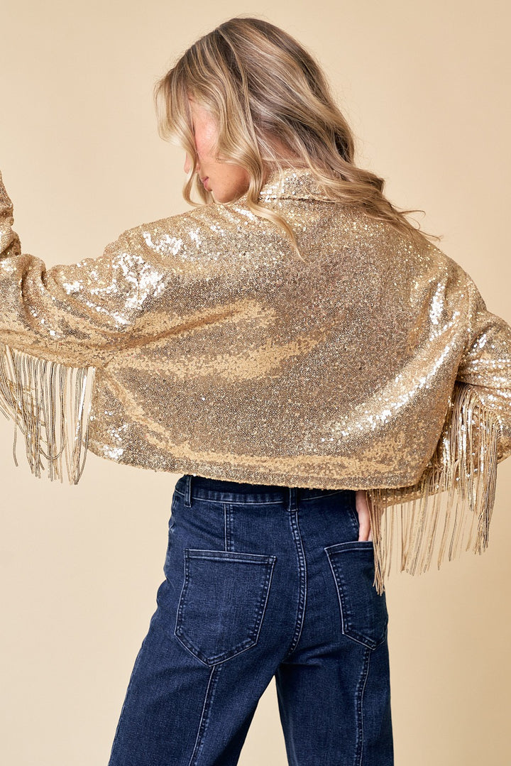 Gold Sequins Fringe Jacket