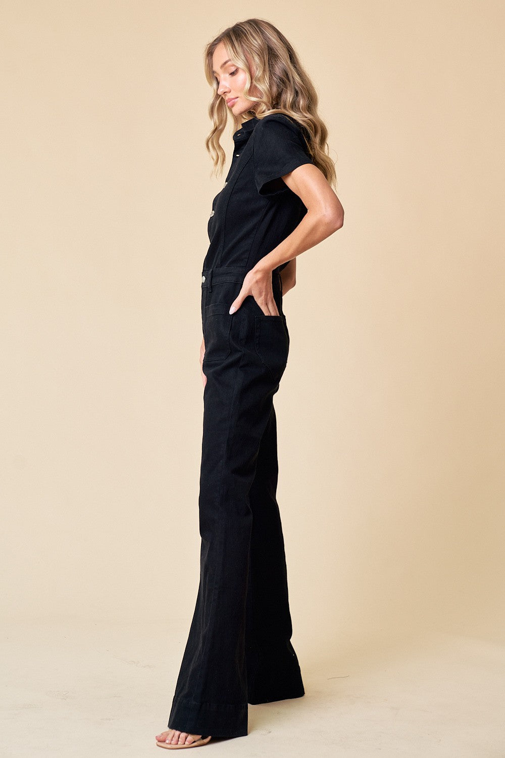 Western Denim Flare Jumpsuit - Black – Moda Boutique