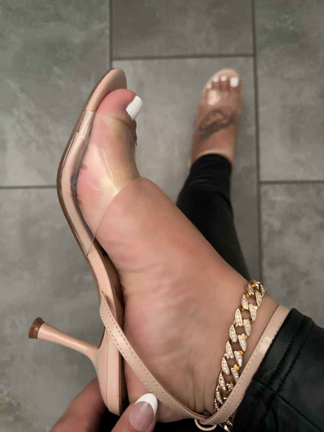 Clear Round Open Toe Nude Kitten Heels- Crystal
