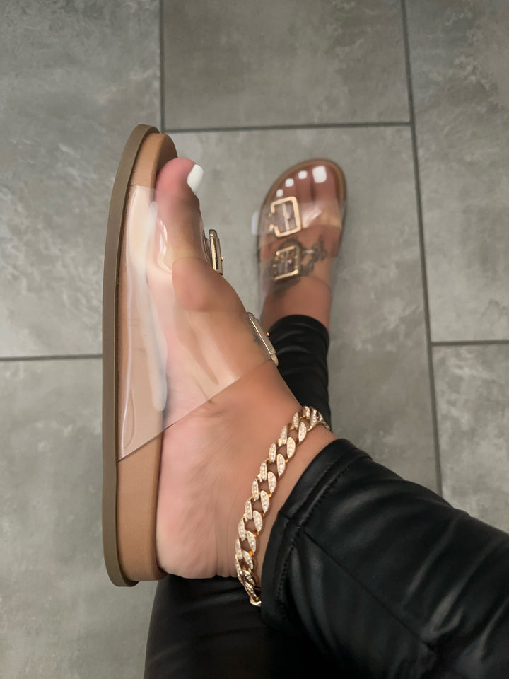 Clear Adjustable Double Buckle Platform Sandals- Eli