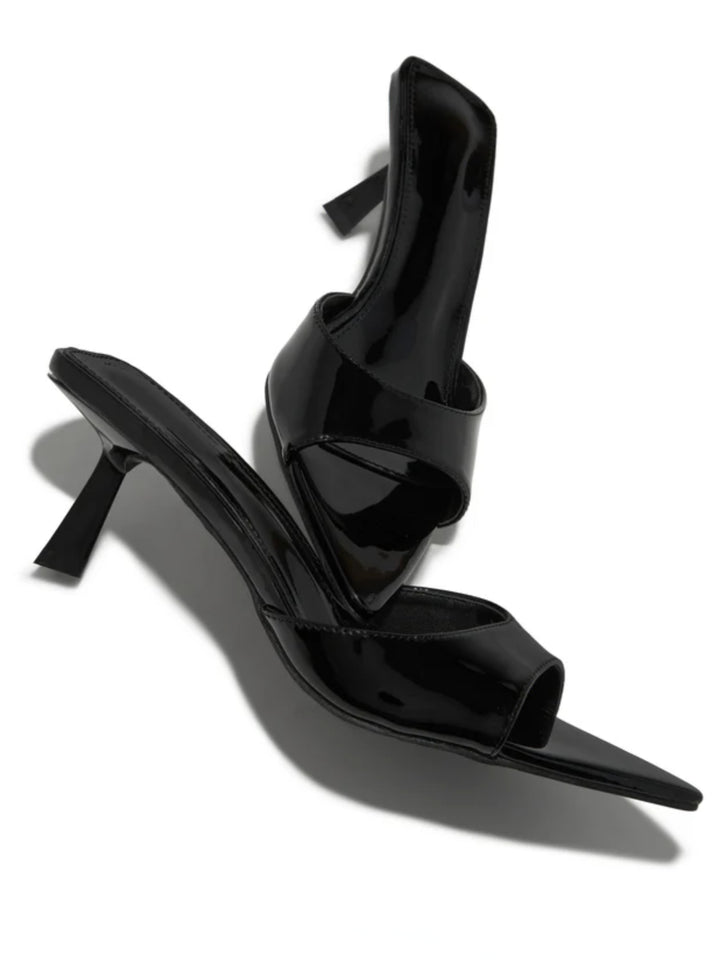 Black Patent Pu Pointed Toe Slip On Heel- Adele