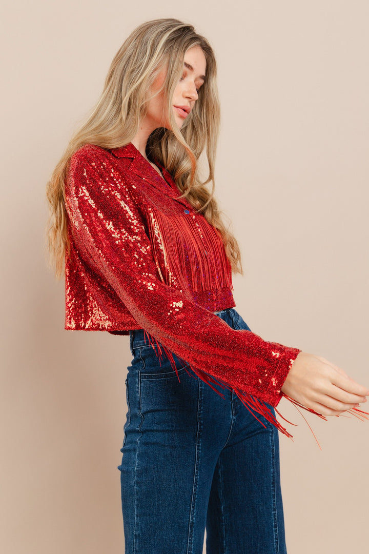 Red Sequins Fringe Jacket