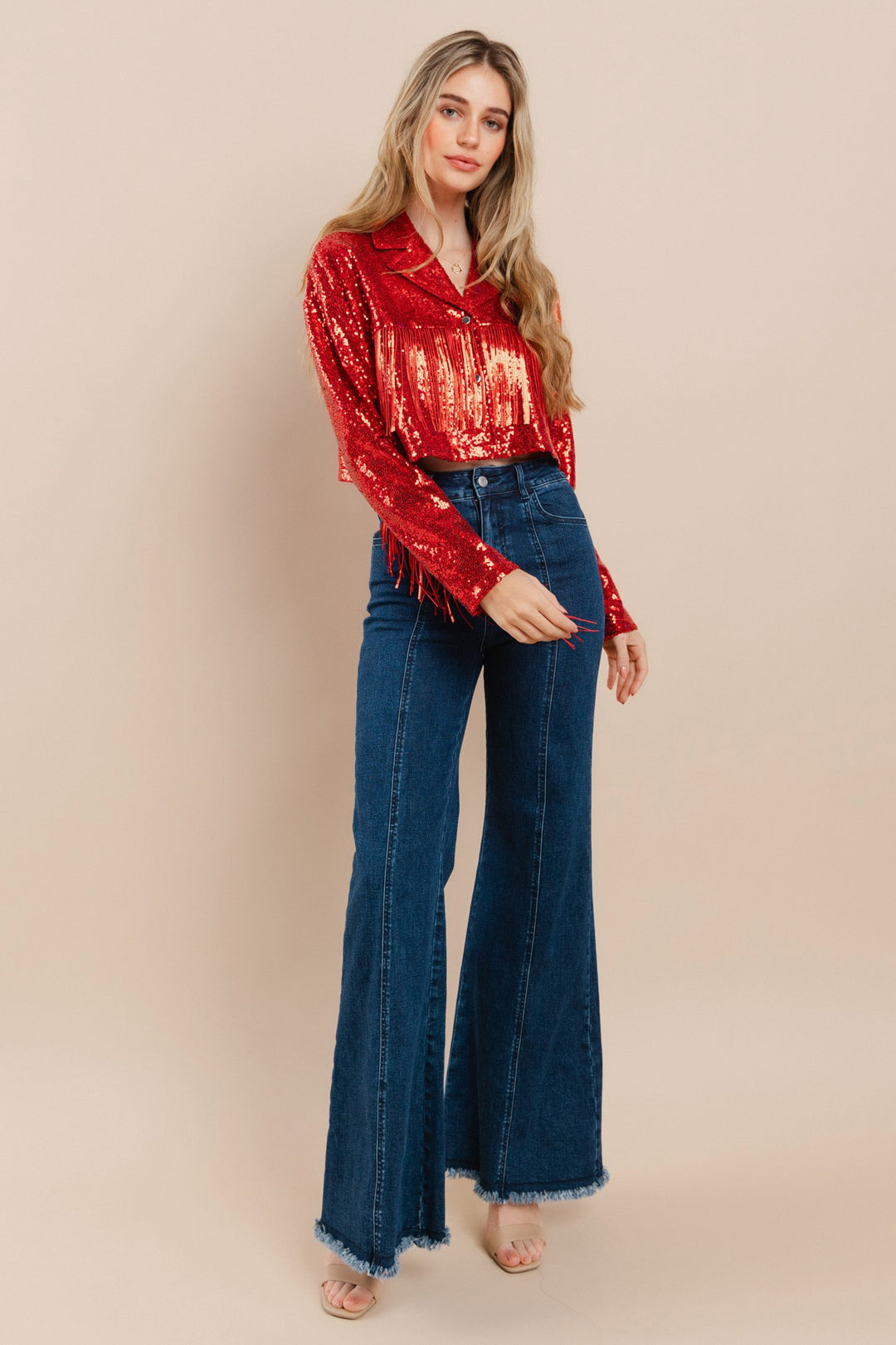 Red Sequins Fringe Jacket