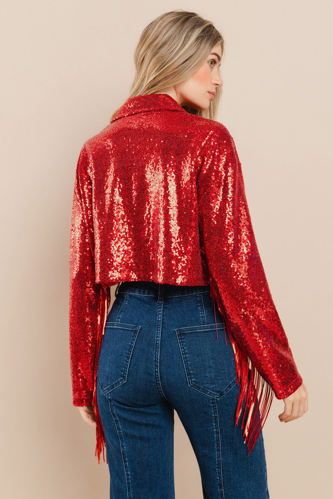 Red Sequins Fringe Jacket