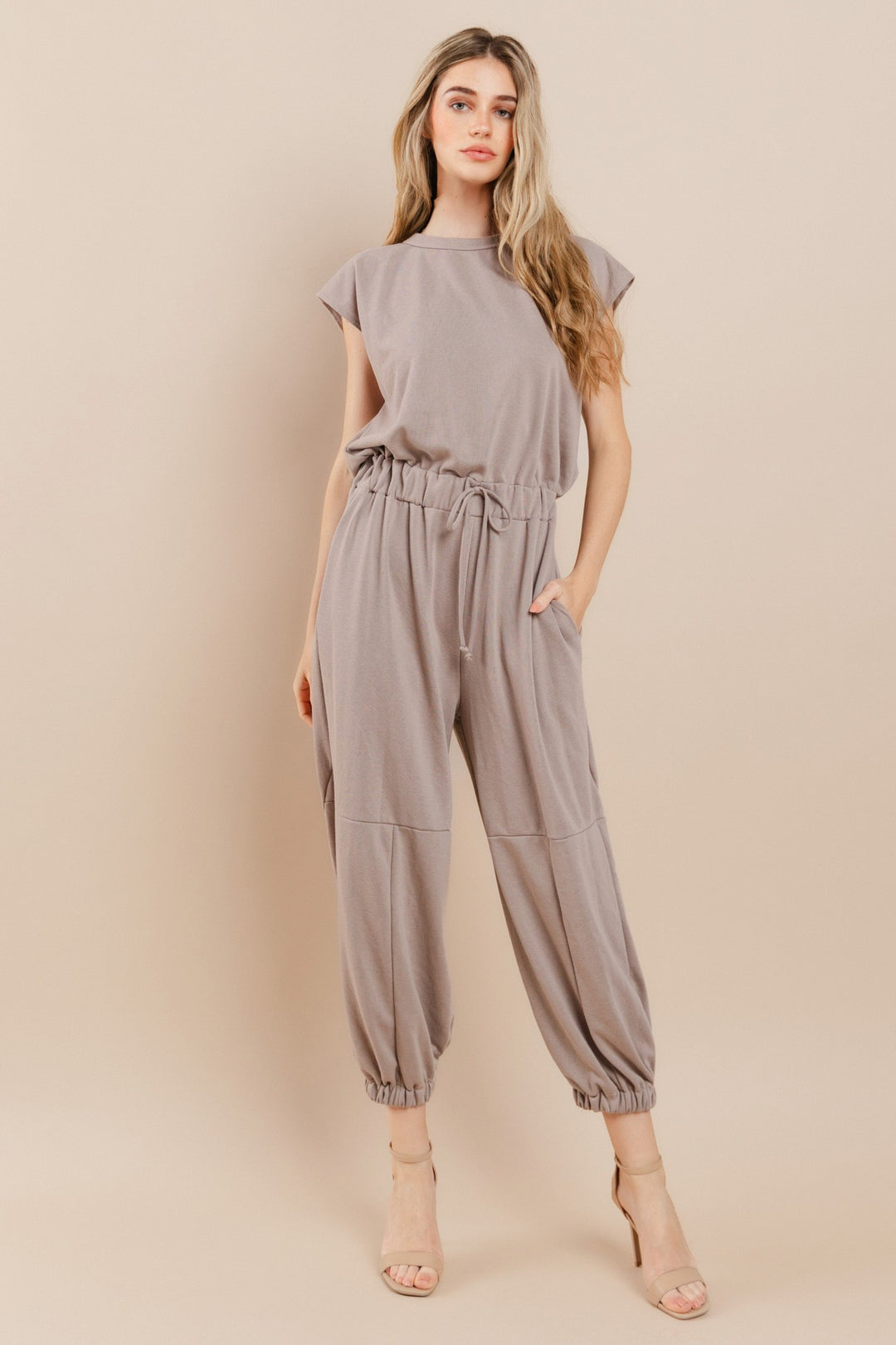 Terry Onesie Jumpsuit- Taupe