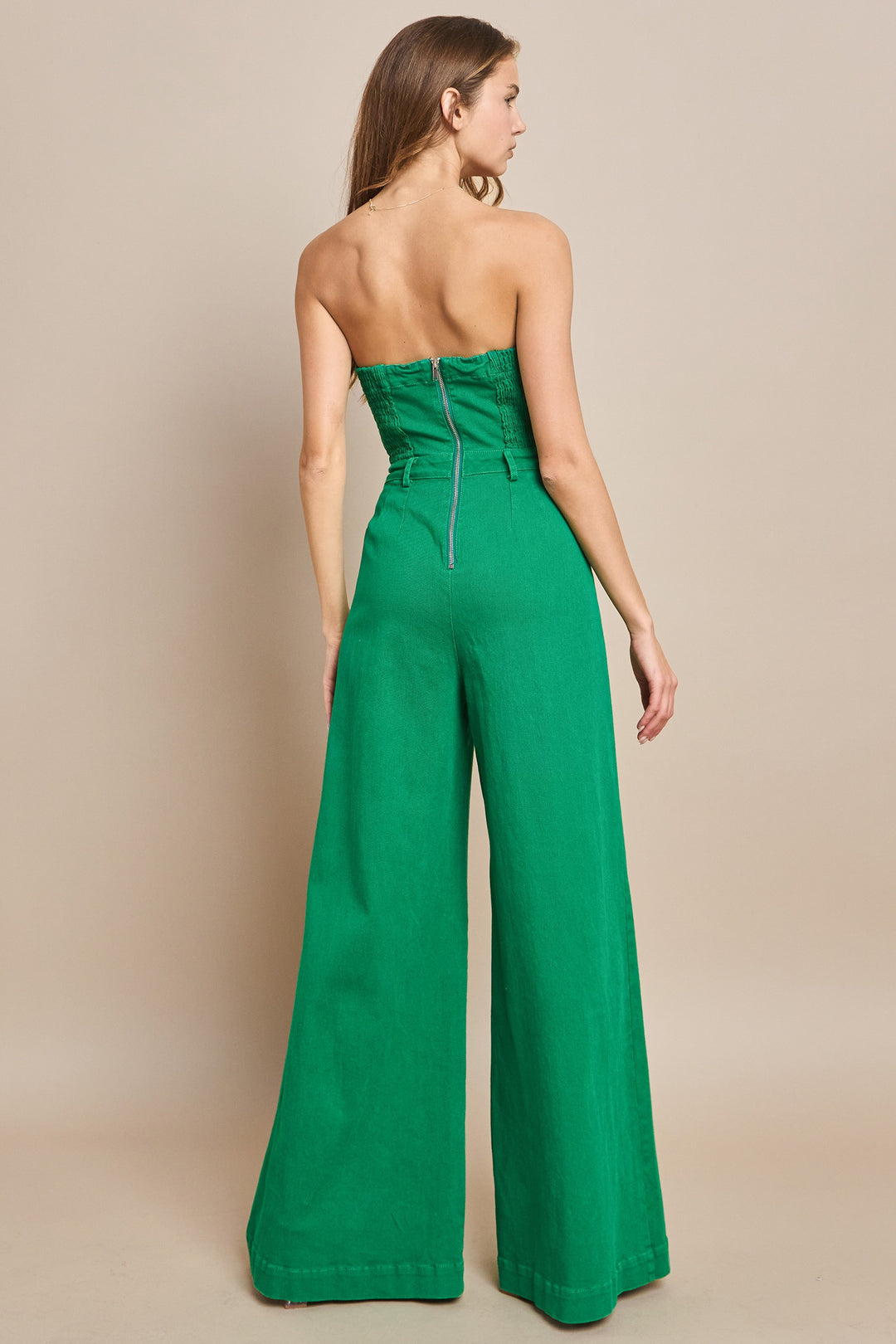 Wide Leg Strapless Jumpsuit- Kelly Green