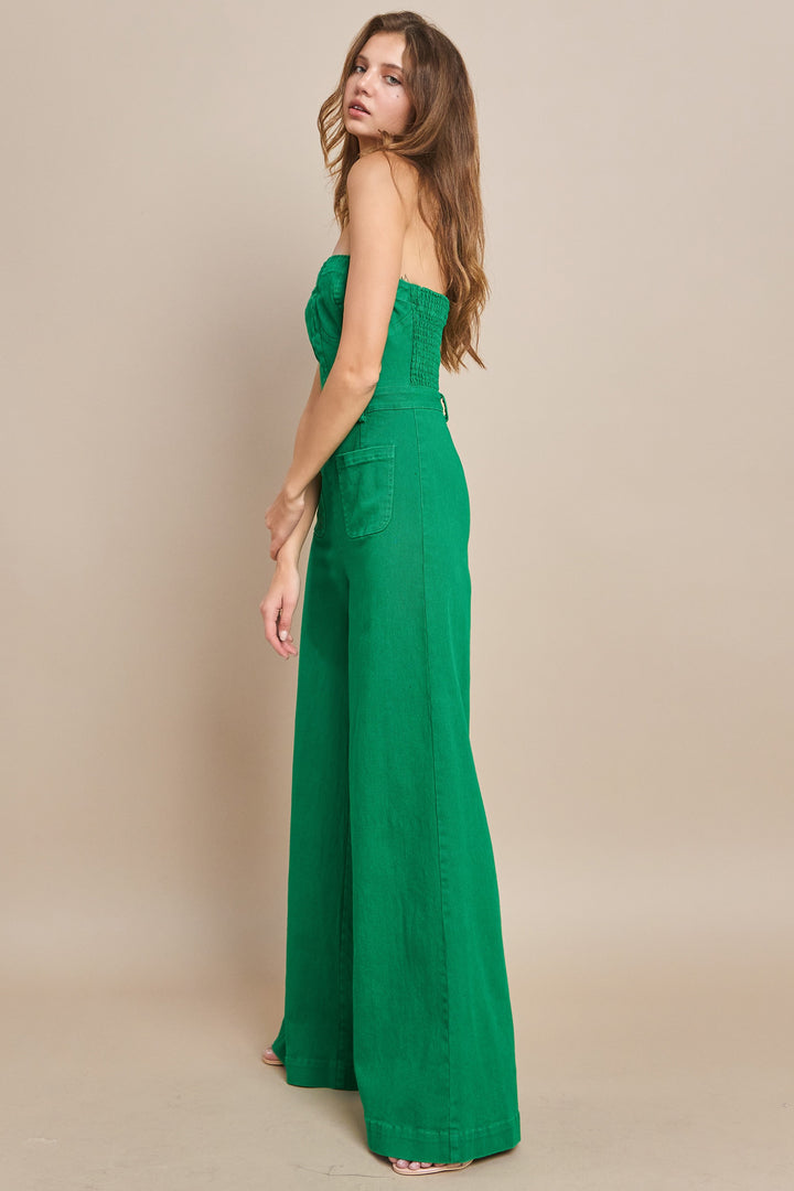 Wide Leg Strapless Jumpsuit- Kelly Green