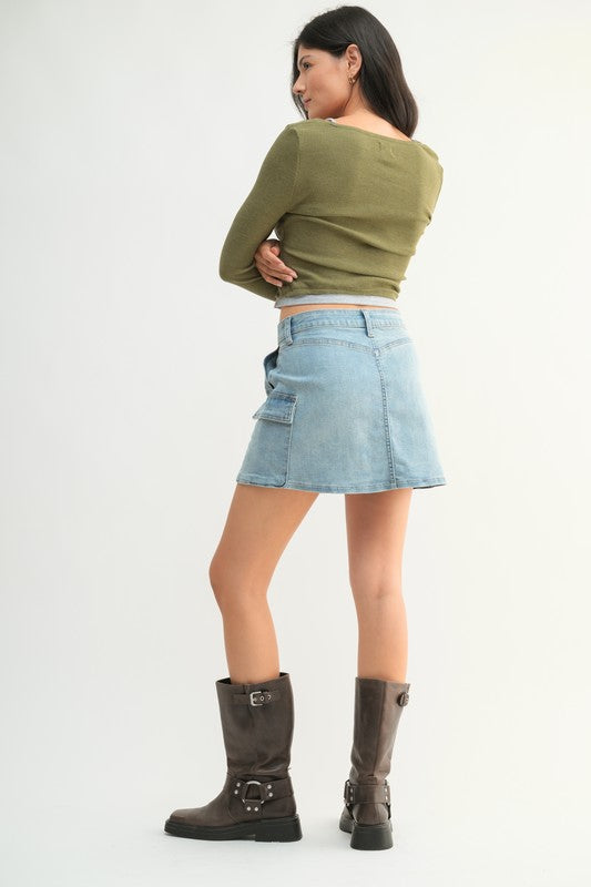 Light Denim Cargo Skirt