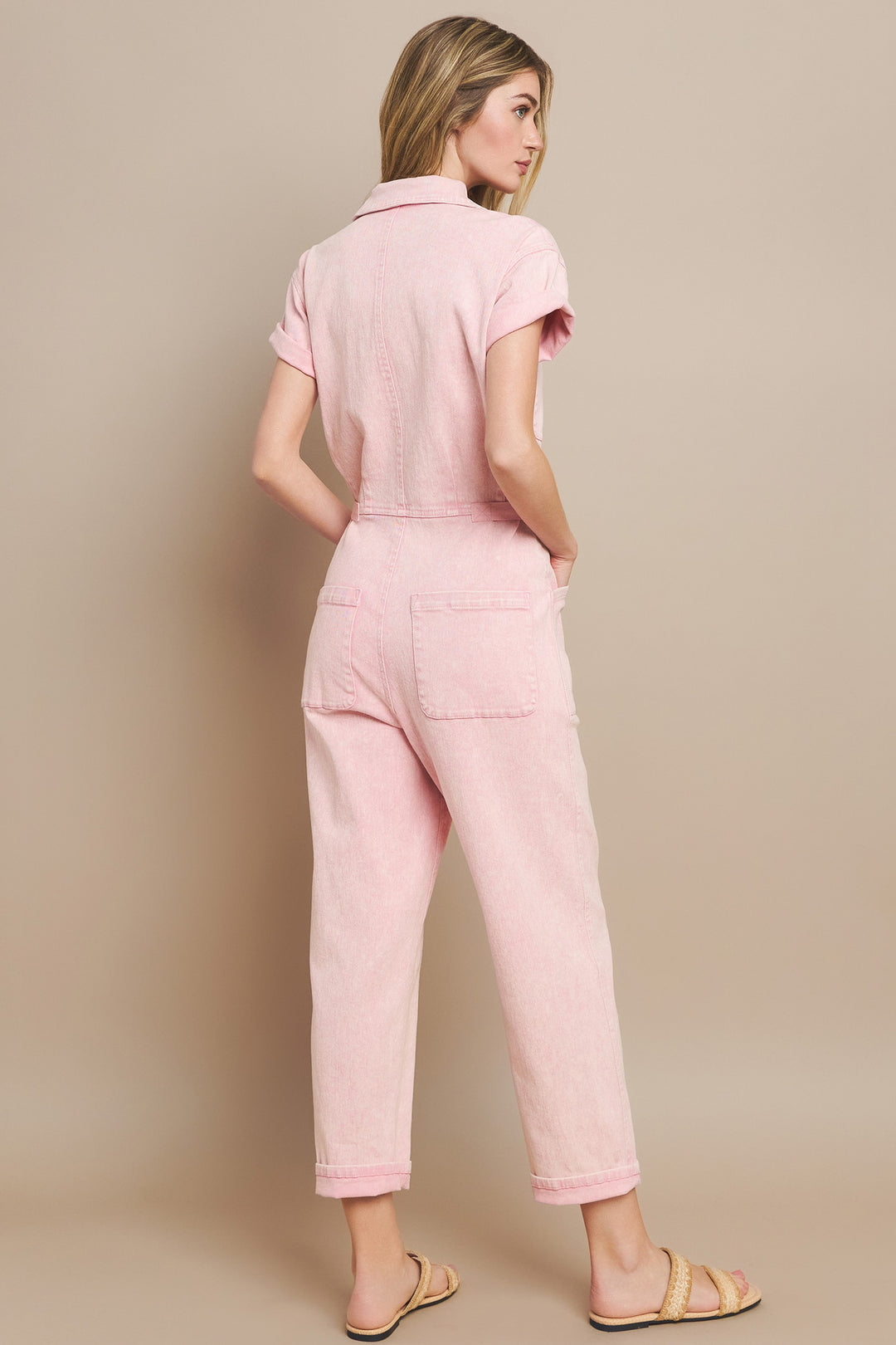 Pink Denim Utility Jumpsuit