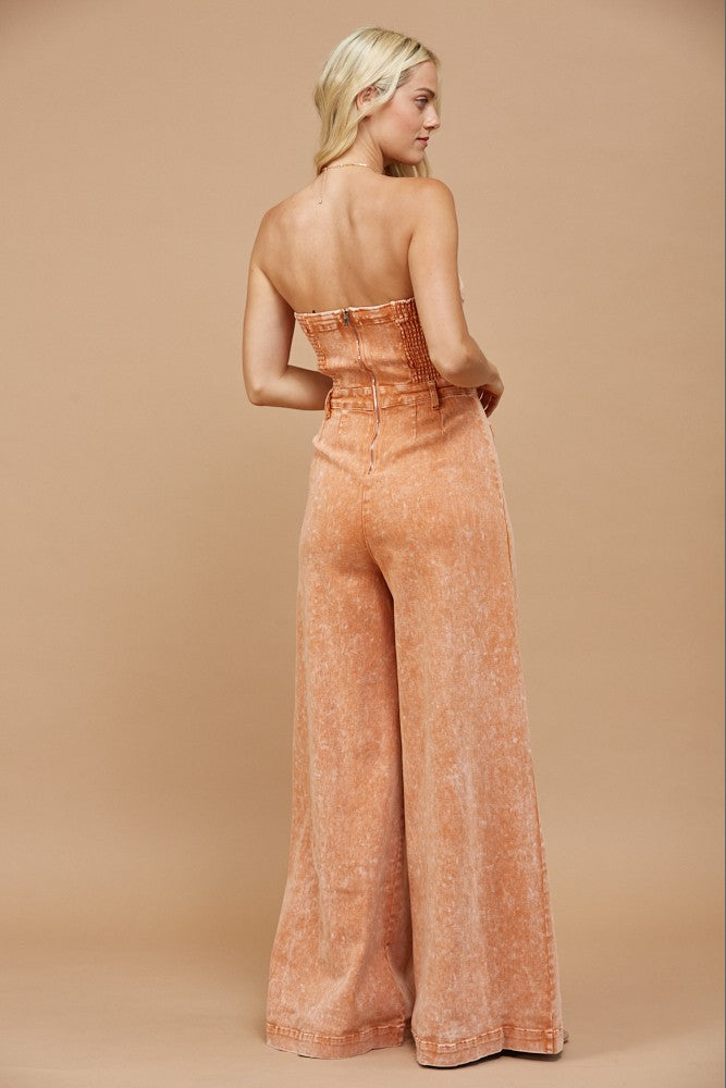 Vintage Rust Strapless Wide Leg Denim Jumpsuit *RESTOCK