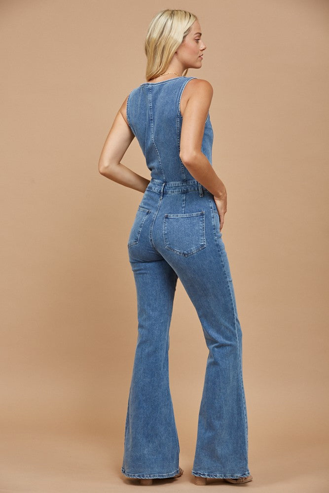 Western Cut Out Bootcut Denim Jumpsuit