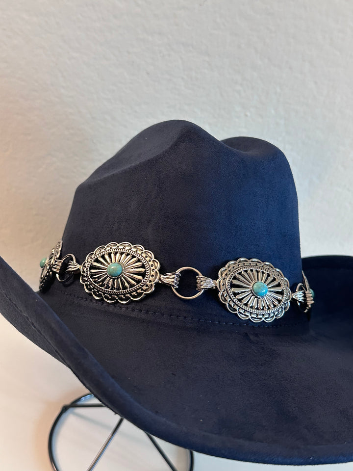 Navy Blue Western Cowboy Hat with Silver Turquoise Concho