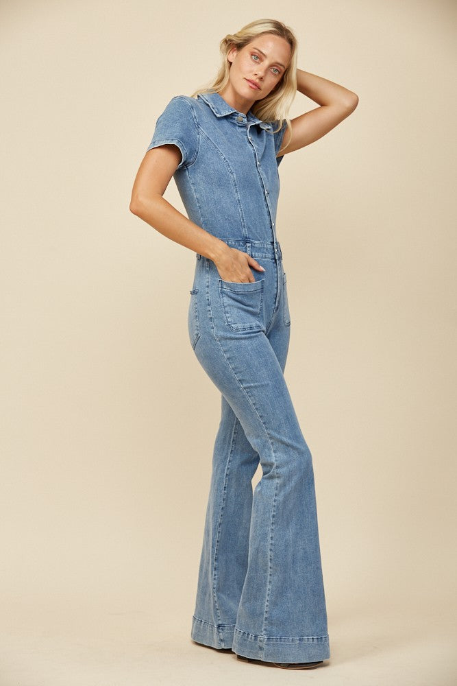Western Boho Denim Flared Jumpsuit