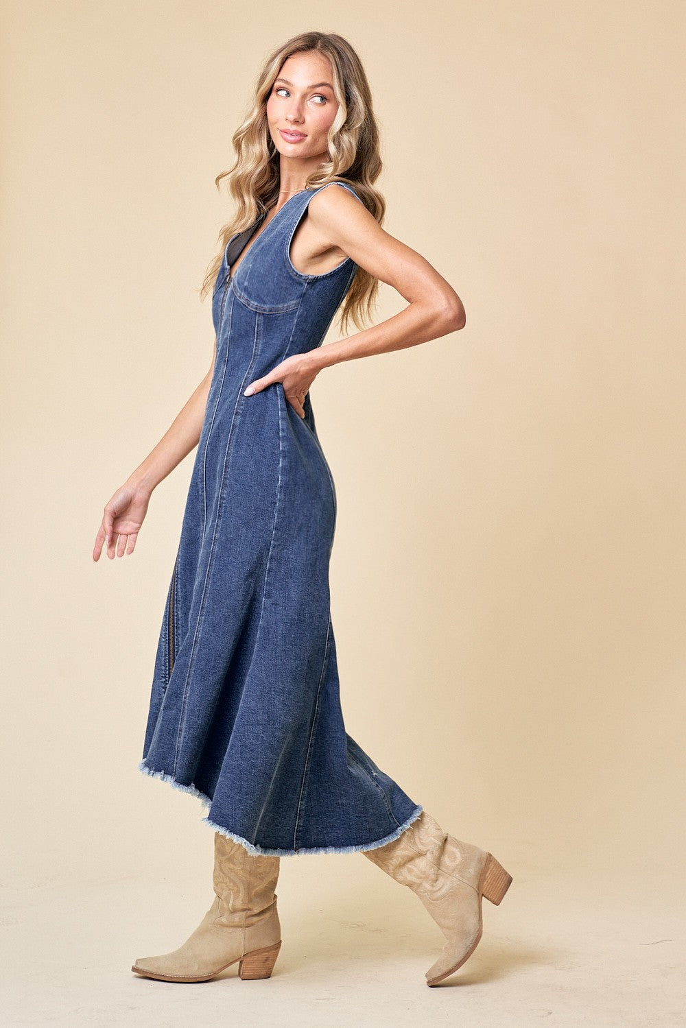 Panelled Midi Denim Dress