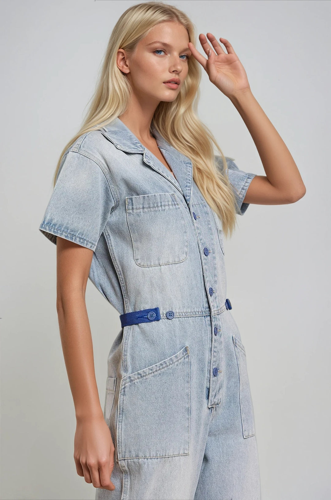 Light Denim Utility Jumpsuit