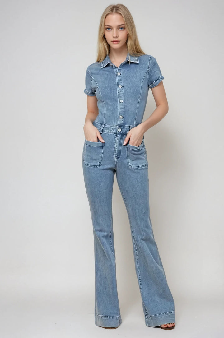 Western Boho Denim Flared Jumpsuit