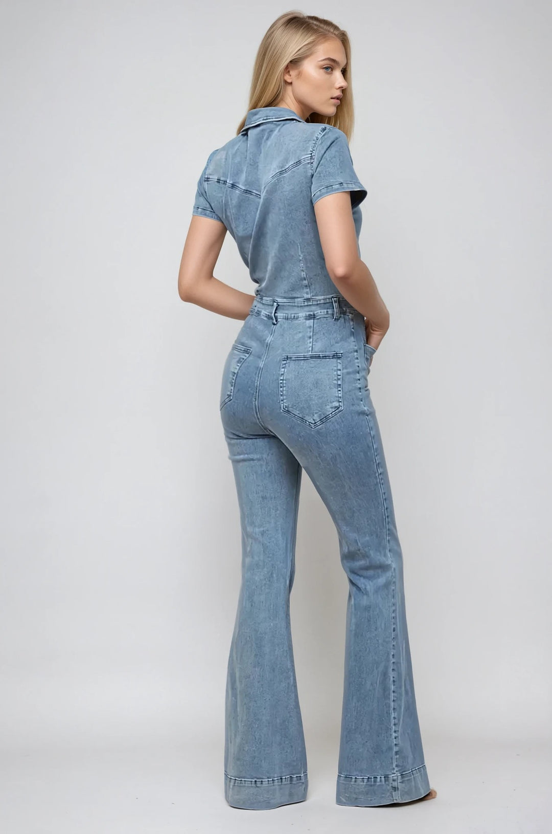 Western Boho Denim Flared Jumpsuit