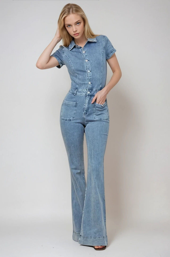 Western Boho Denim Flared Jumpsuit