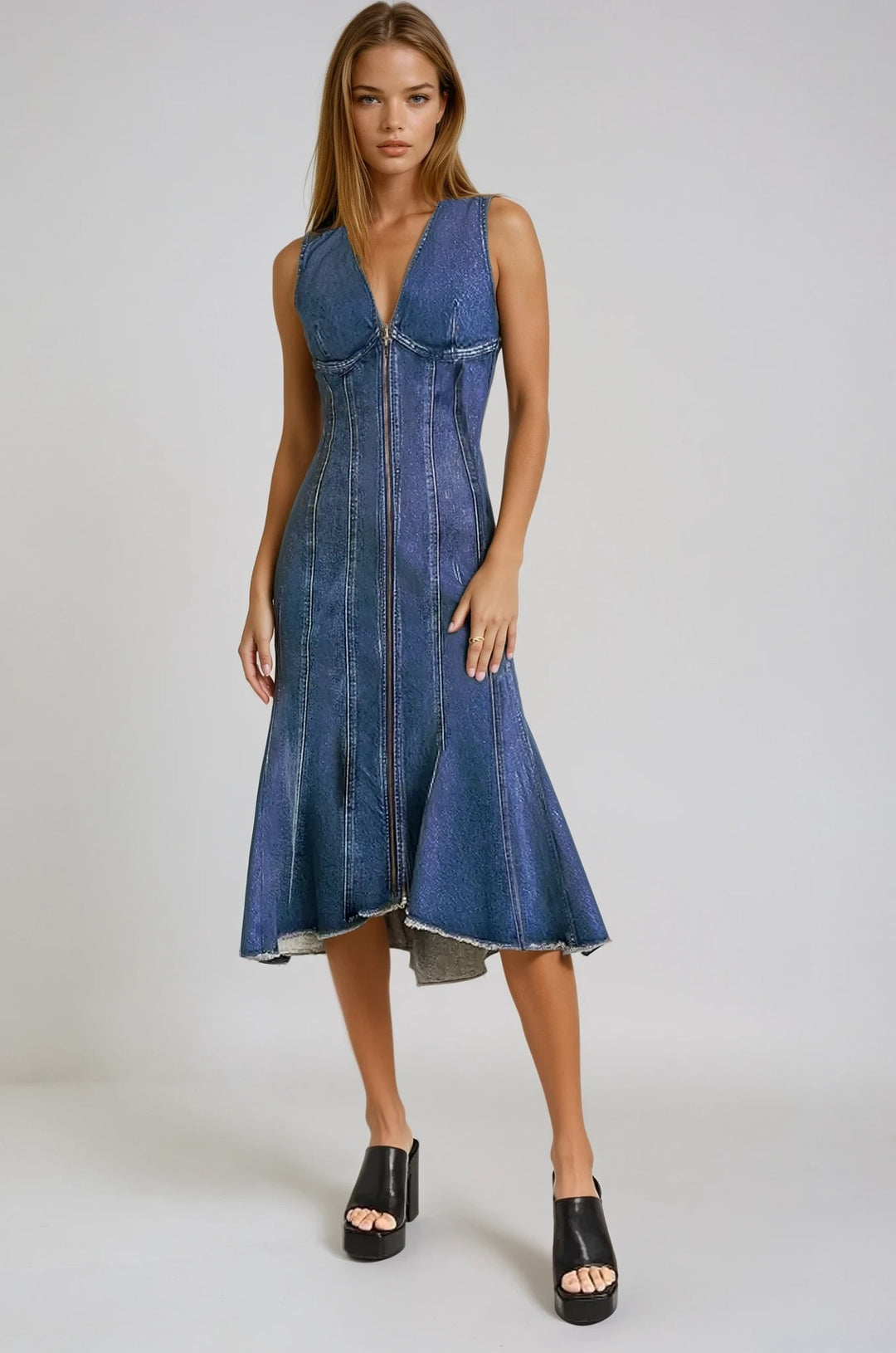 Panelled Midi Denim Dress