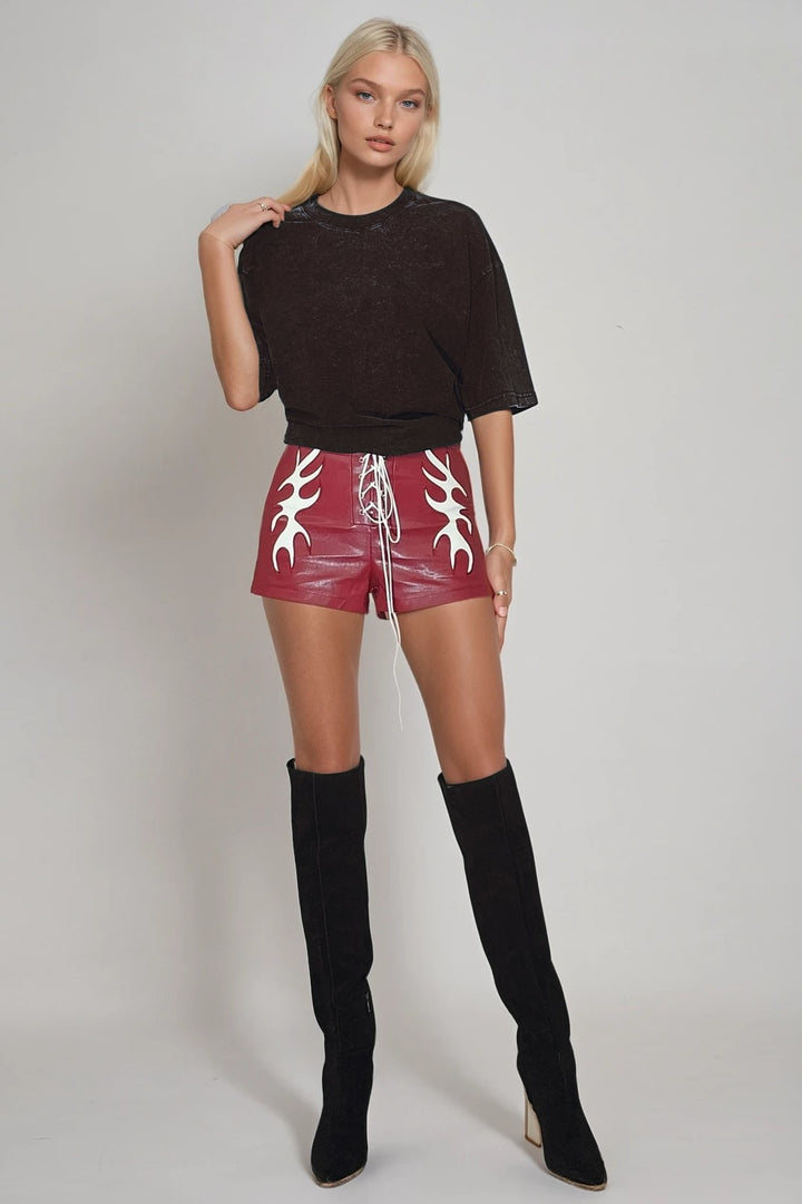 Red Vegan Leather Cut Out Shorts Restock