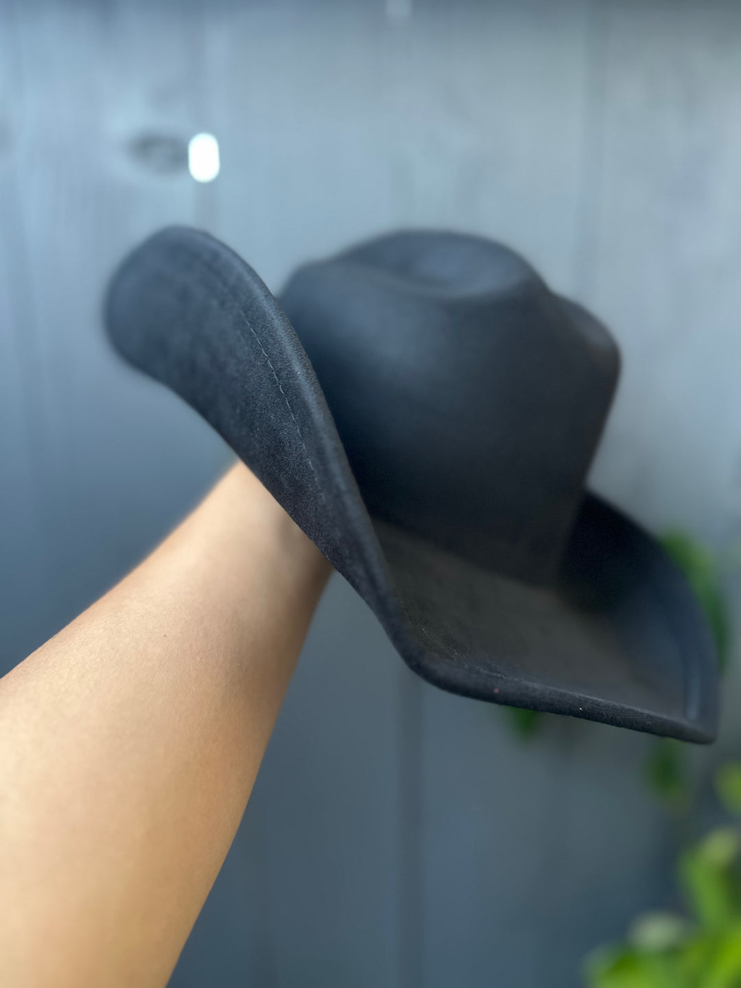 Solid Black Faux Suede Cowgirl Hat