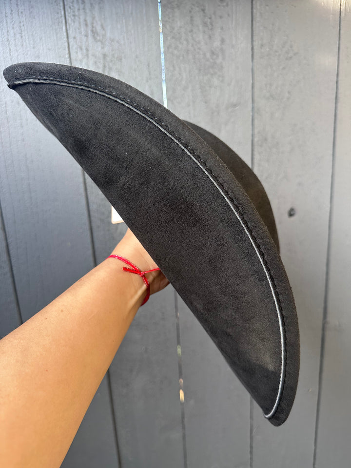 WESTERN BLACK FAUX SUEDE HEART JEWELED  COWGIRL HAT