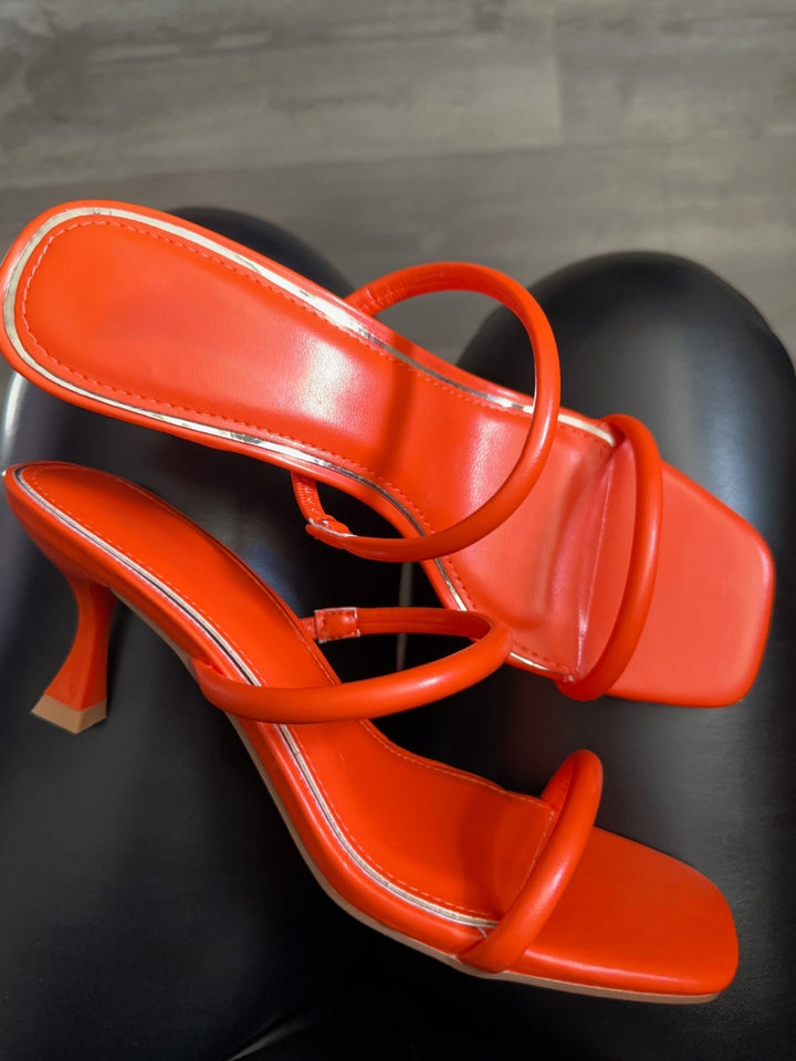 Orange Strappy Kitten Heels- Andrea