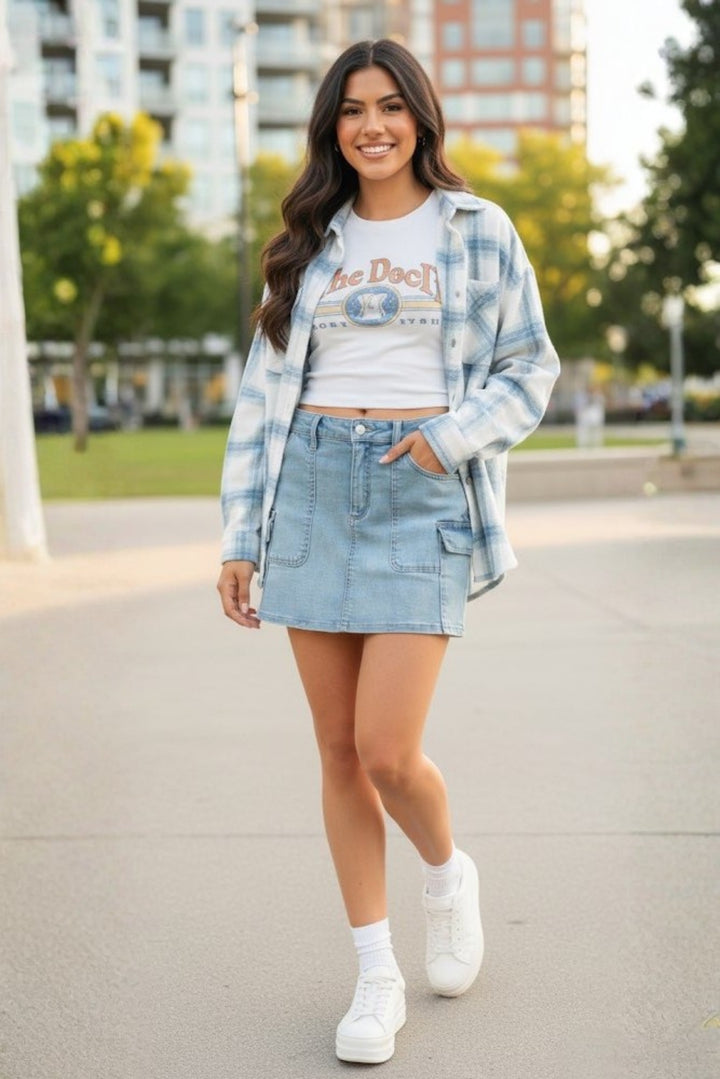 Light Denim Cargo Skirt